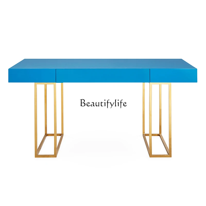 

Nordic simple light luxury study writing desk chair piano paint stainless steel electroplating