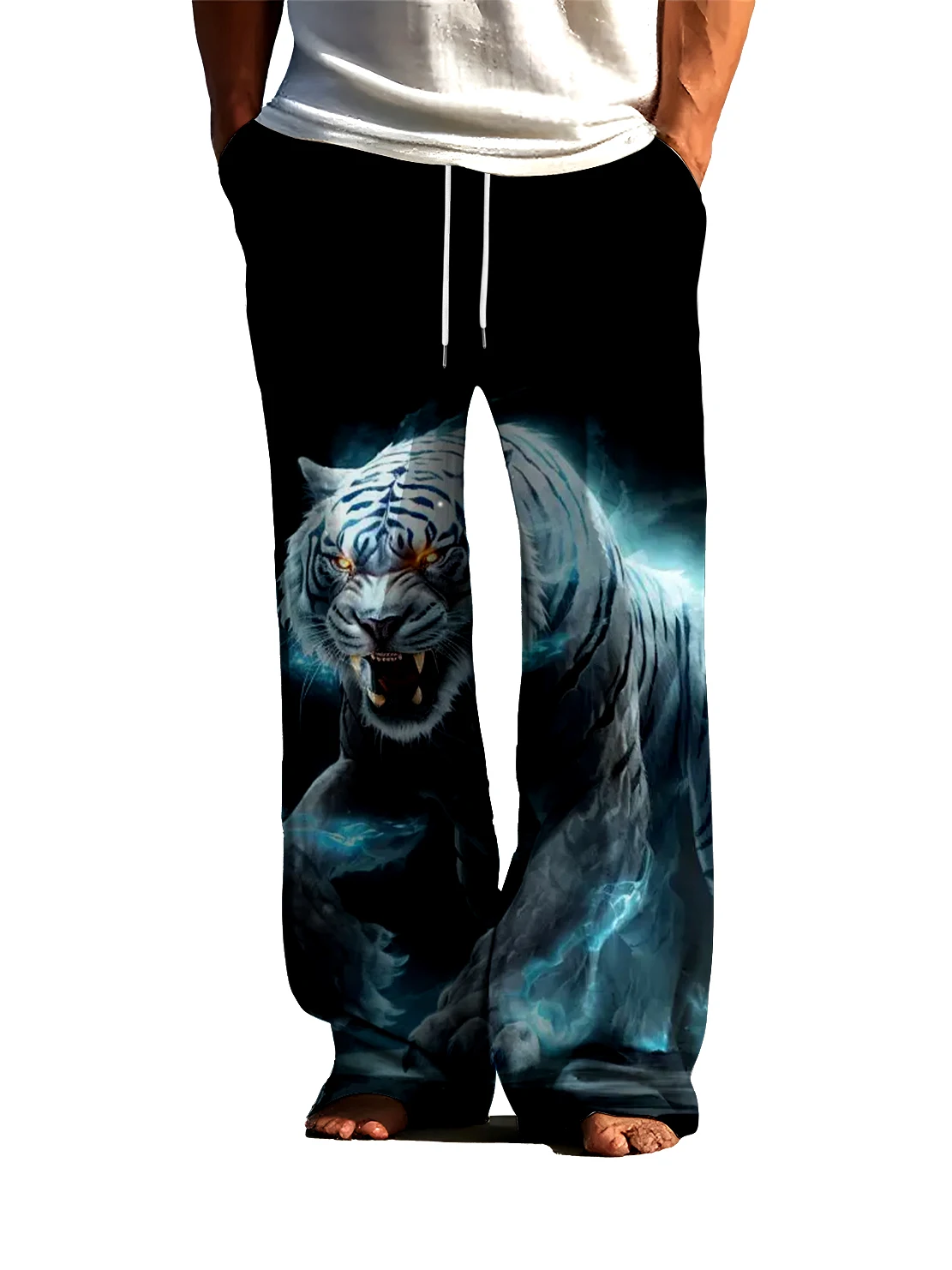

Мужские повседневные брюки с 3D цифровым рисунком белого тигра, мужские широкие брюки свободные, удобные, быстросохнущие и не выцветают.