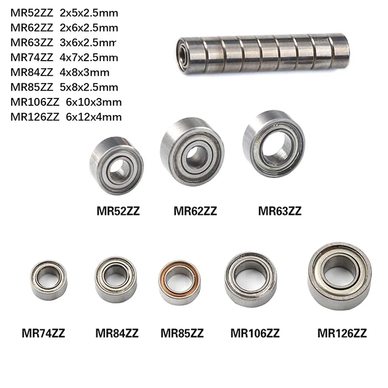 10-teiliges Miniaturkugellager-Set der MR-Serie MR52ZZ MR62ZZ MR63ZZ MR74ZZ MR84ZZ MR85ZZ MR106ZZ MR126ZZ für Elektromotormodelle