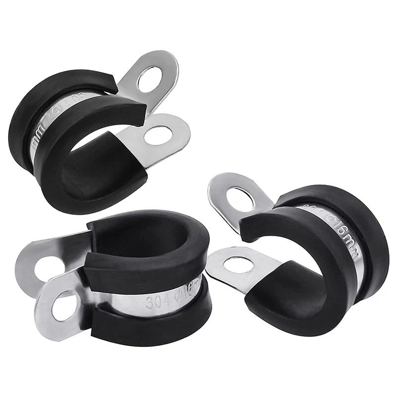 22 Pcs 3/8 Inch/10mm Stainless Steel Cable Clamp, Rubber Cushioned Insulated Clamp, Metal Clamp, Tube Holder