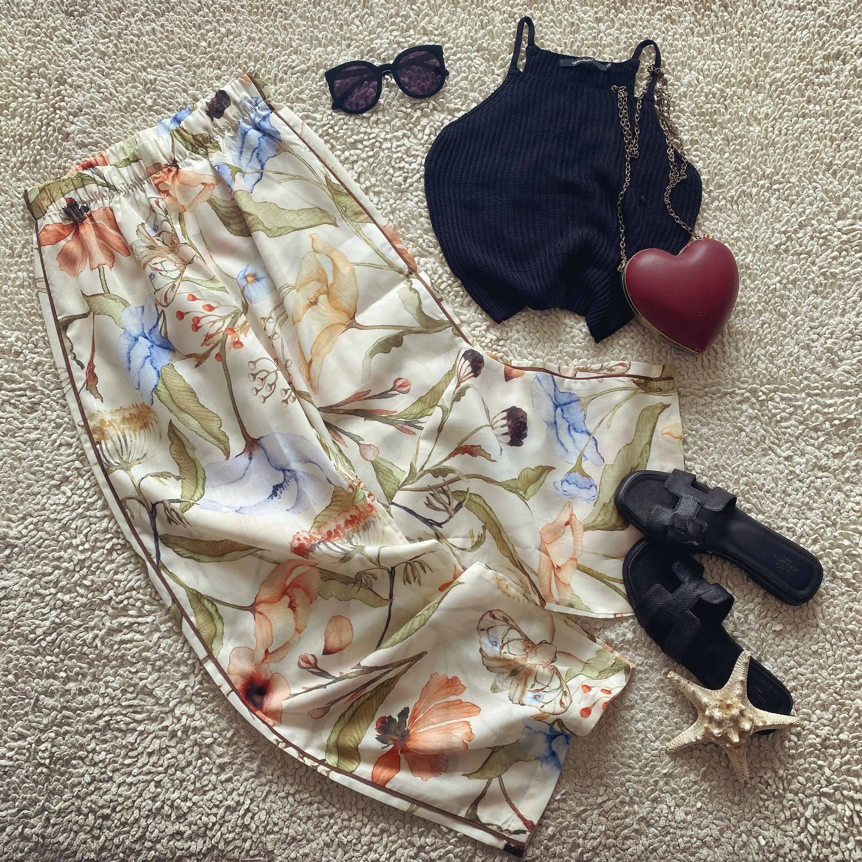 

Summer Women Printed Pants Vacation Style Flower Pattern Wide Leg pants American Retro Fashion Female Loose Trousers