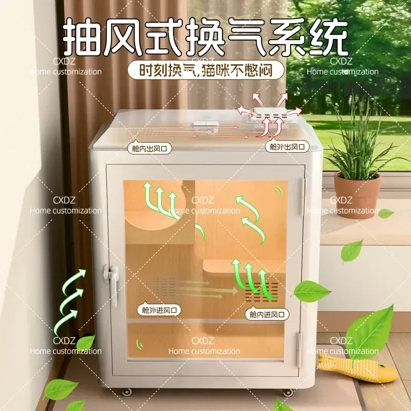 Cat Soundproof Cabin Movable Pet Room Silent Compartment Cage Nest for Indoor Cats Quiet Cozy House Bed Furniture Style