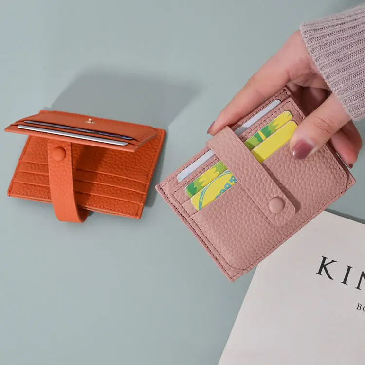 Simple Commuting Pure Color Leather High-End Compact Multi Slot Ultra-Thin Bank Card Id Clip for Women