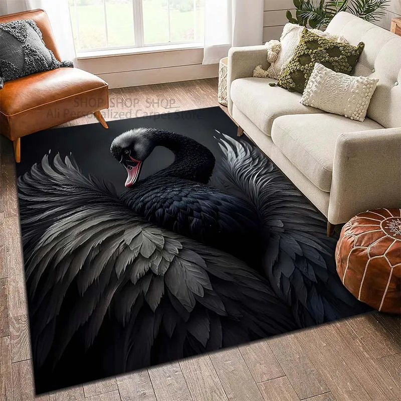 6 Styles Black Swan Pattern Carpet Living Room Bedroom Sofa Home Decor Non-slip Floor Mat Large Size Gift for Family and Friends