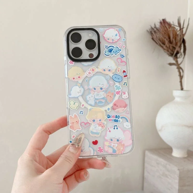 Cute Cartoon Cloud Boy Transparent Border Magnetic IPhone 13 14 15 16 Pro Max Case