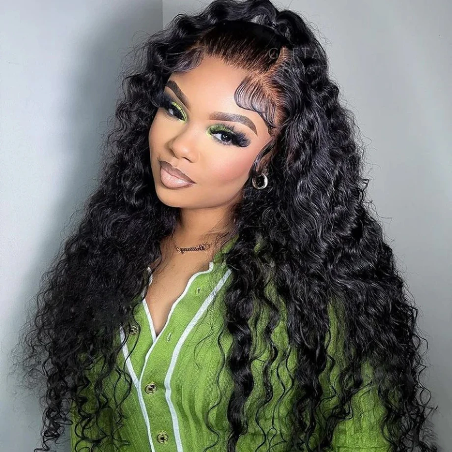 

Deep Wave 13x4 HD Lace Front Human Hair Wig Glueless Wig Curly Lace Frontal High Density Wigs For Women Wet And Wavy PrePlucked