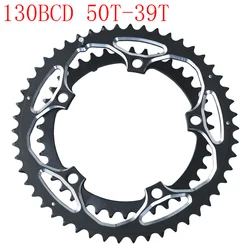 50T-39T Tooth 2x Road Bike Crank Chainwheel Chainring CNC 9/10/11 Speed 130BCD Folding Bike Double Chain Wheel Crankset Disc