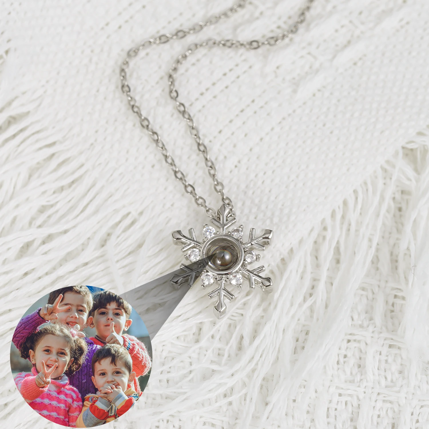 Snowflake Photo Projection Necklace Custom Pet Photo Memorial Necklace Custom Image in Jewelry Mother's Day Gift for Her