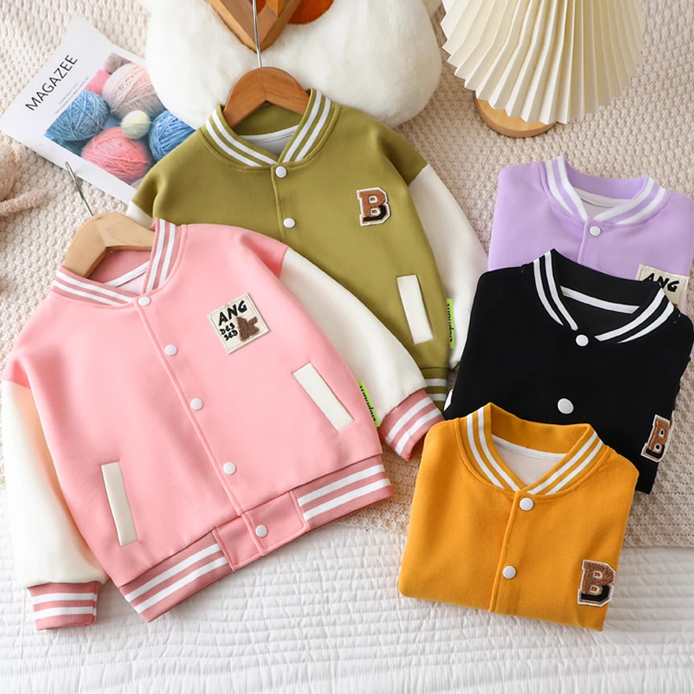 1pc Boys Girls Fashionable Letter Embellished Varsity Jacket - Snap Closure, Color-Block Baseball Style for Outdoor Adventures