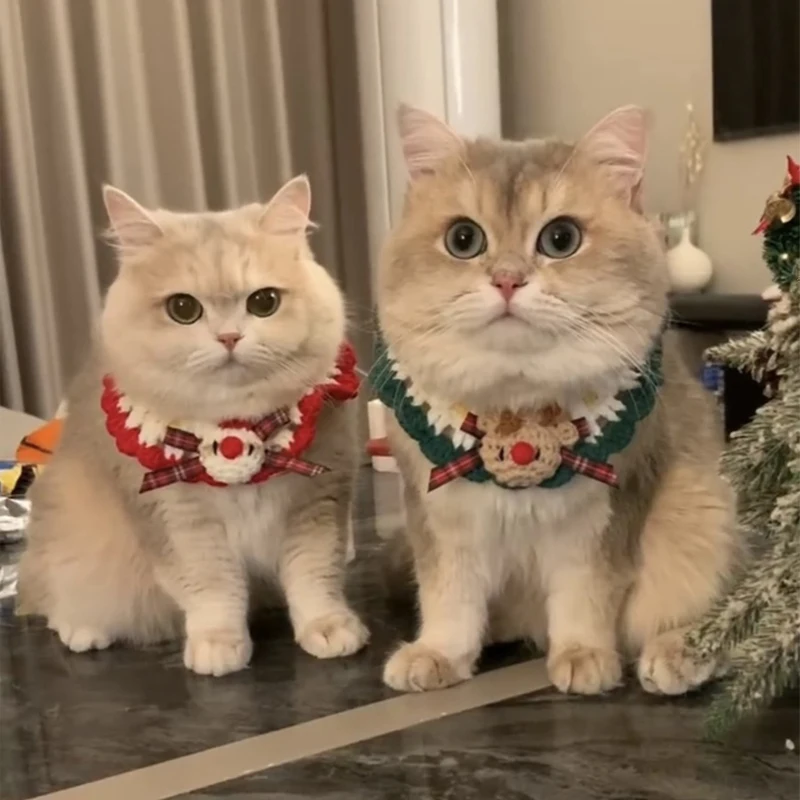 Pet collar, cat headband, cat and dog cute outfits, knitted wool scarf, bow tie, Christmas decoration, pet photo accessory