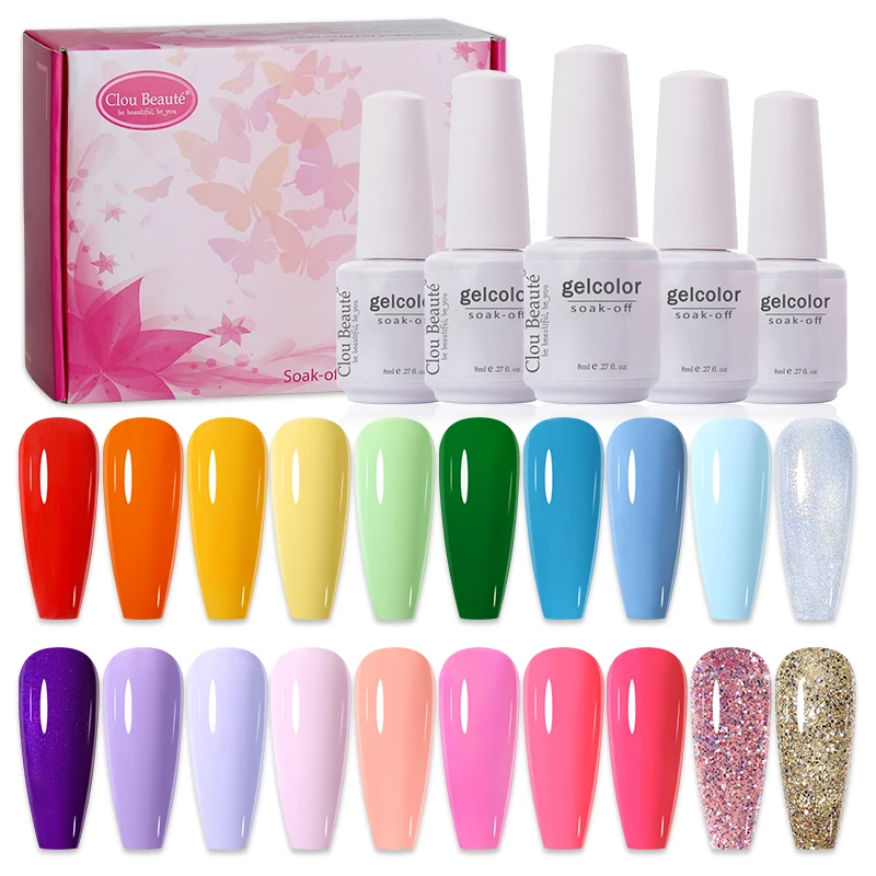 Clou Beaute Farben Gel politur Kit Set 20 Flaschen 8ml Glasflasche UV-Nägel abtropfen lassen Ganzes Set Semi Permanent Nail Art Gel