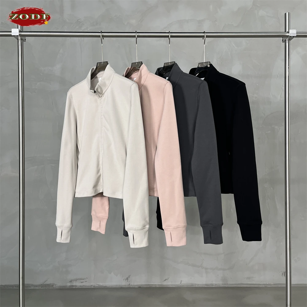 ZODF Fahion Women 290gsm Zipper Crop Jacket Girls Casual Old Money Style Slim Fit Zip-up Coat Hoodie Outfits HY1309