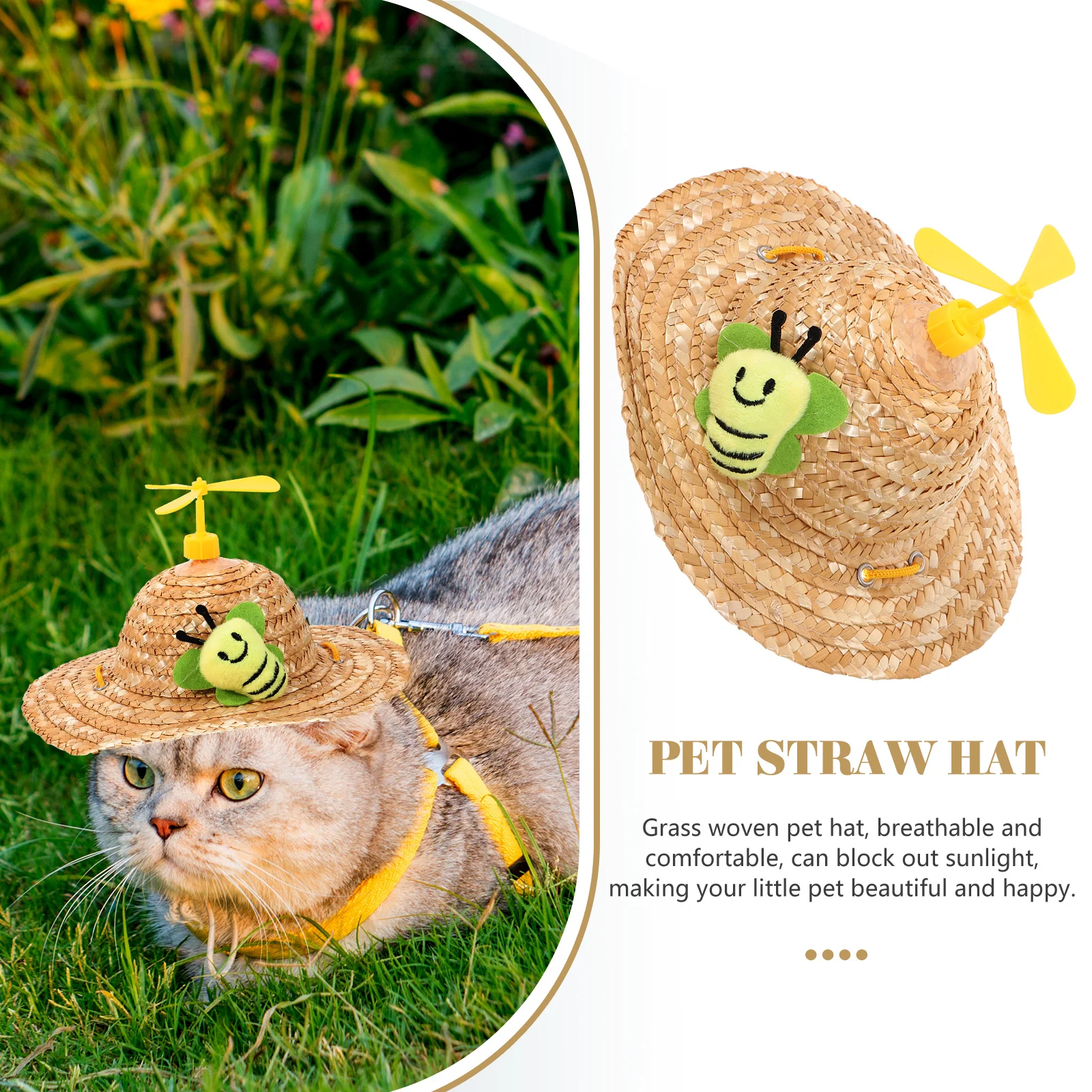 

Pet Straw Hat Cute Dragonfly Design for Cats Dogs Photo Props Summer Straw Cap Breathable Comfortable Pet Supplies