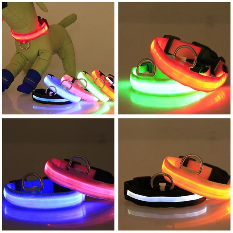 Collar LED con carga USB para perro, luz nocturna de seguridad, Collar intermitente, collares fluorescentes, suministros para mascotas