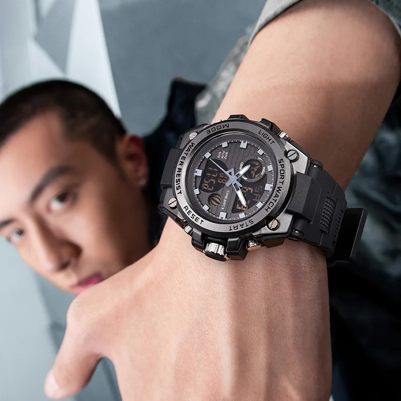 TIMEARTX 5100 الفاخرة مضيئة ساعة رقمية إنذار ABS المواد حالة الرجال الموضة في الهواء الطلق إضاءة مقاومة للماء ساعة رياضية إلكترونية