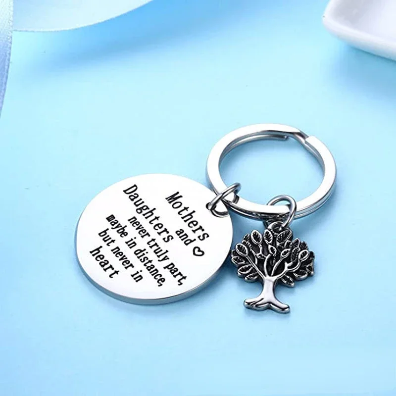 Mother Daughter Gift Keychain Pendant Metal Family Tree Key Chain Mothers and Daughters Never Truly Part, Maybe In Distance