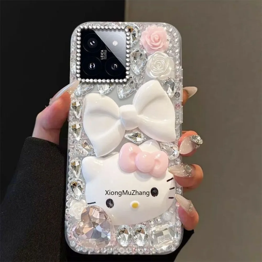 Diamant-Sanrio-Handyhülle für Redmi 12 12C 13C 14C 15 15C 15A A5 Redmi Note 15 14 Pro Plus 13 12 11 Pro Hello Kitty Cover mit Kette – Detail 2