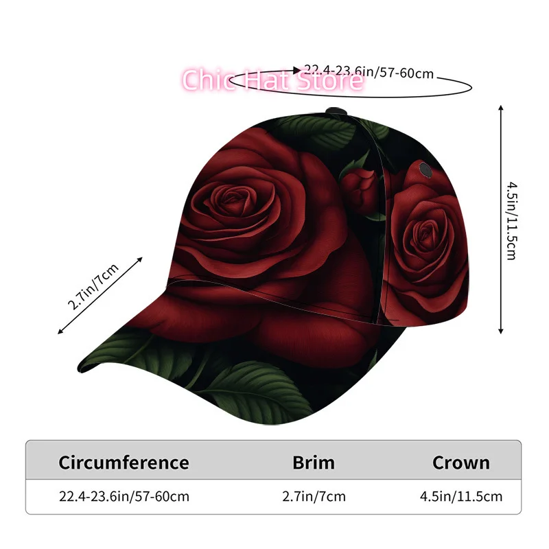 1pc of a Red Roses Patterned Adjustable Duckbill Cap - a Lightweight Baseball Hat Featuring  Snap Closure, Perfect As Valenti