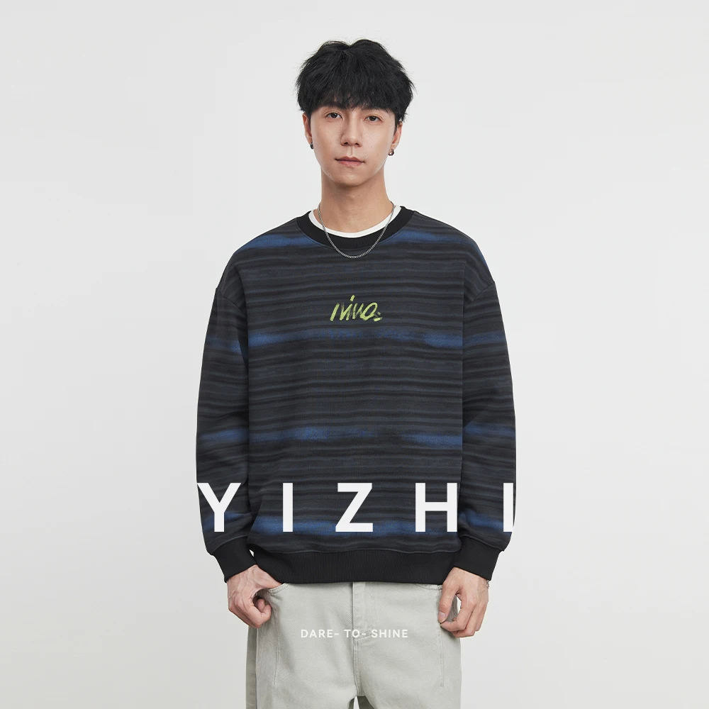 

Fashion Men's Striped Sweatshirt 2025 Autumn and Winter New Loose Casual Round Neck Long Sleeve Top Men's Pullover