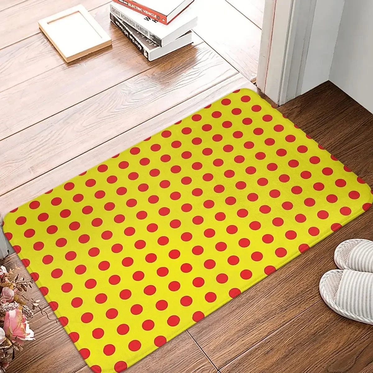 Classic Red And Yellow Polka Dot Pattern Doormat Rug Carpet Mat Footpad Polyester Non-slip Cushion Front Room Corridor Kitchen