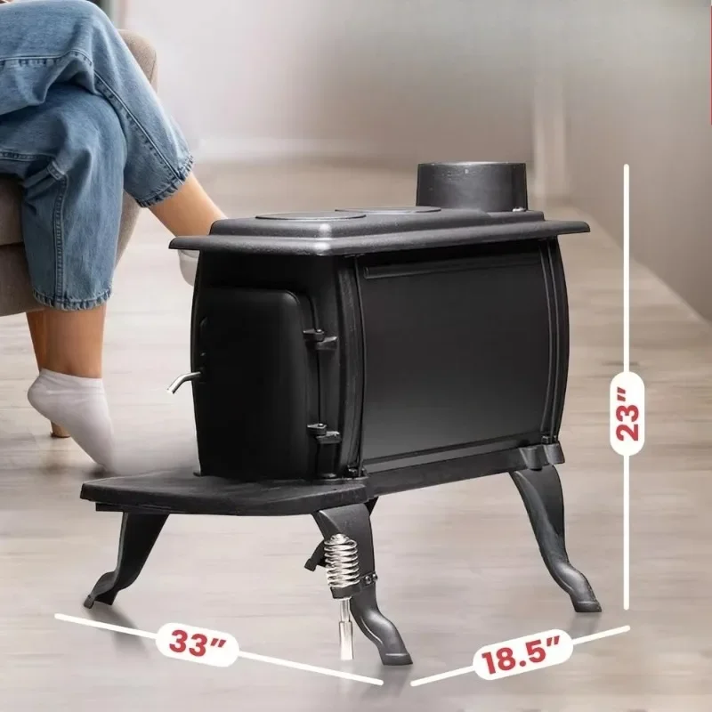 Estufa de leña de hierro fundido para limpieza de pies cuadrados, Popular en casa, 900, rechinarse T0 54,000 BTU con cobertizo con mango de seguridad Cool Touch