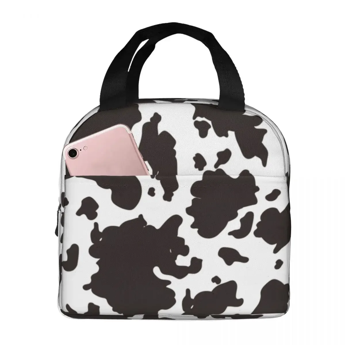 Cow Pattern Lunch Bags Portable Insulated Canvas Cooler Animal Thermal Picnic Lunch Box for Women Girl