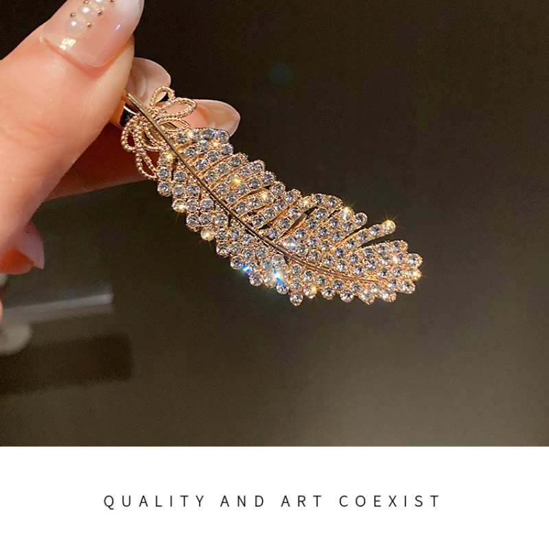 Korean Inlaid Rhinestone Feather Hair Clip Fashion Flash Diamond Duckbill Clip Temperament Side Clip Hair Accessories