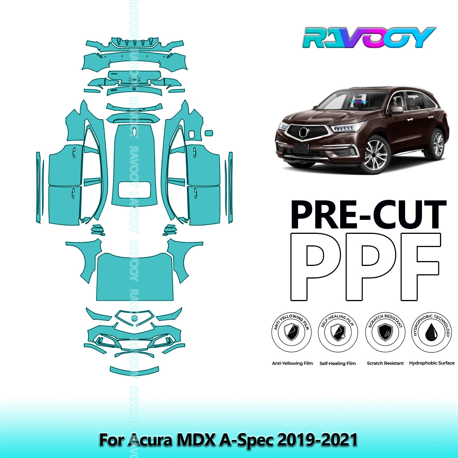 RAVOOY Custom-Fit Precut TPU PPF Full Vehicle Clear Bra Stone Guard EU UK For Acura MDX A-Spec 2019-2021
