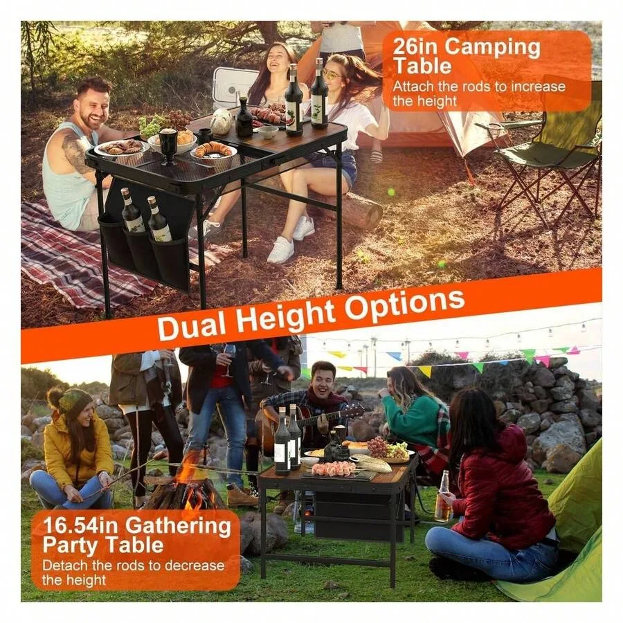 

Camping Table Foldable Picnic Table Aluminum Alloy BBQ Grill35.43x23.62in 66LBS Adjustable Height With Storage Net