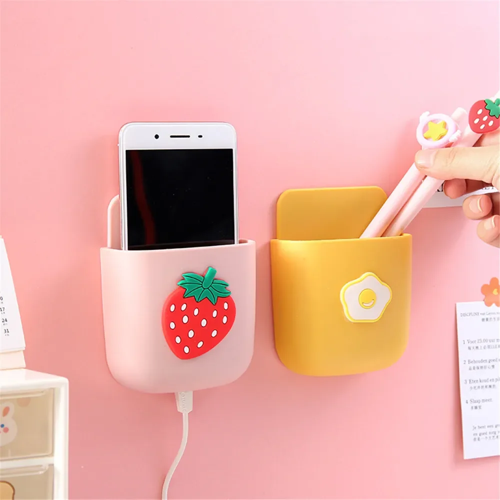 Cute Storage Rack Desk Organizers Pen Holder Self-adhesive Box Desktop Organizer Remote Control TV Mobile Phone Case Holder