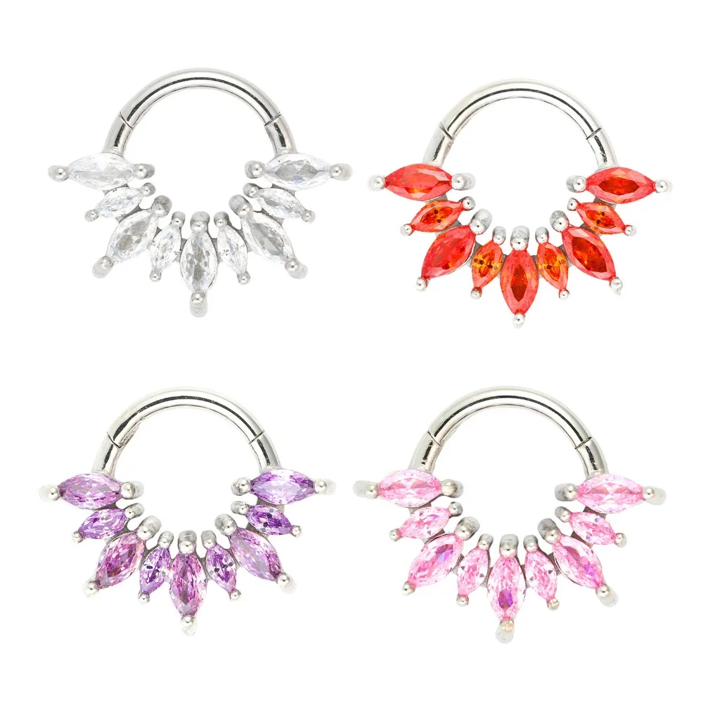 1/4 Pcs 316 Stainless Steel Closed Hinge Inlaid Purple, Pink, White, Orange 5A Zircon Pierced Nose Ring Earrings