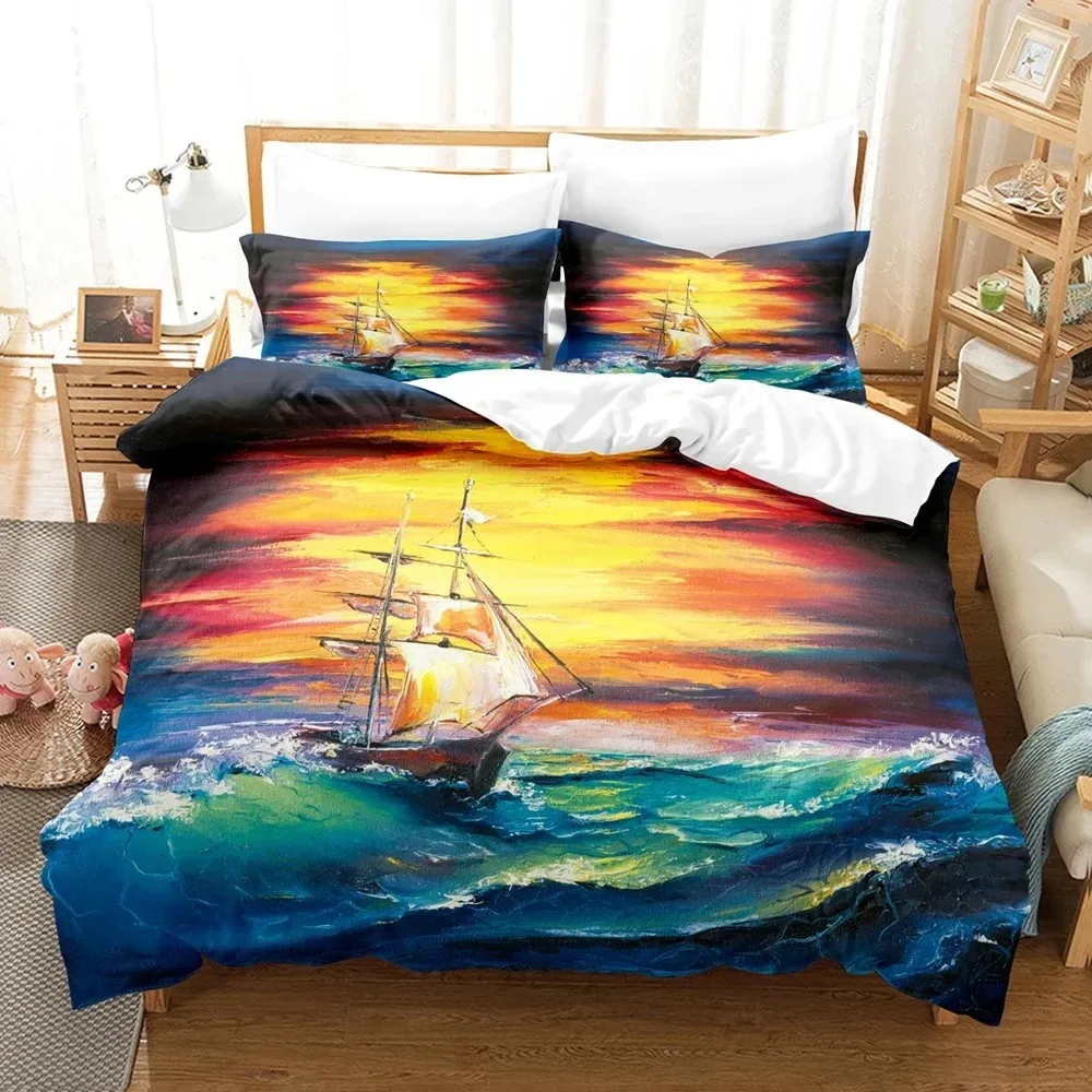 

3D Summer Sailing With Waves Bedding Sets Duvet Cover Set With Pillowcase Twin Full Queen King Bedclothes Bed Linen