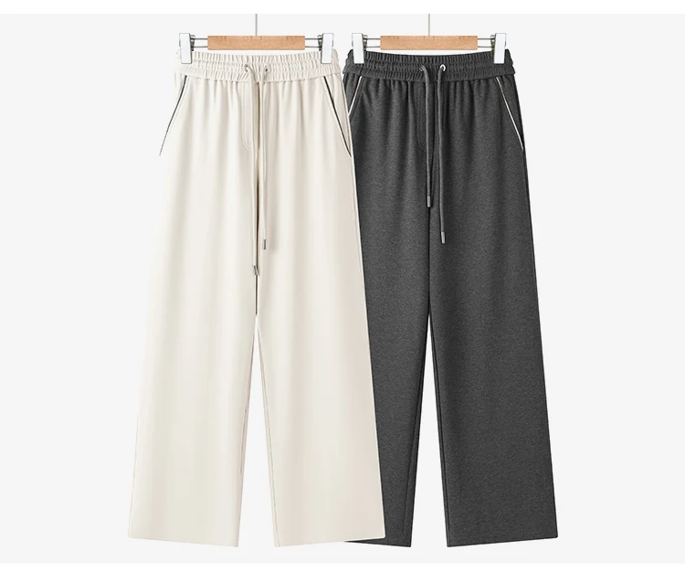 KW7523321 Women's Wide Leg Cotton Blend Pants Drawstring Elastic Waist Trousers with Side Pockets