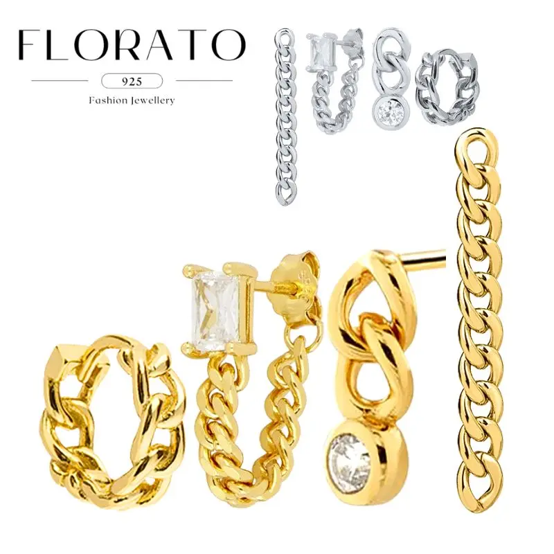 

925 Silver Needle Chain Shaped Huggie Hoop Earring/ Twist Chain Stud Trendy Earrings For Women Simple Fashion Party Jewelry gift
