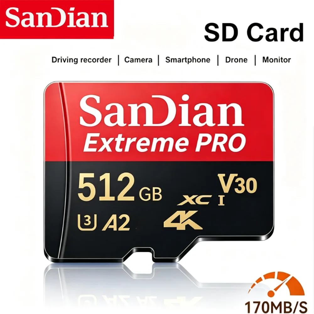 32GB 64GB 128GB 256GB  512GB TF Card Micro SD Memory Card Fast Transfer A2 V30 for 4K Video Recording