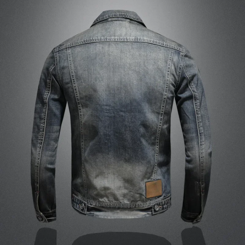 High quality lapel men's motorcycle denim jacket men's retro zipper denim jacket