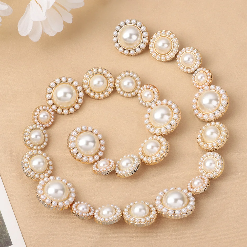 10Pcs Alloy Shiny Rhinestone Pearl Clothing Buttons DIY Clothing Sewing Button Handmade Needlework Decorative Sewing Accessorie