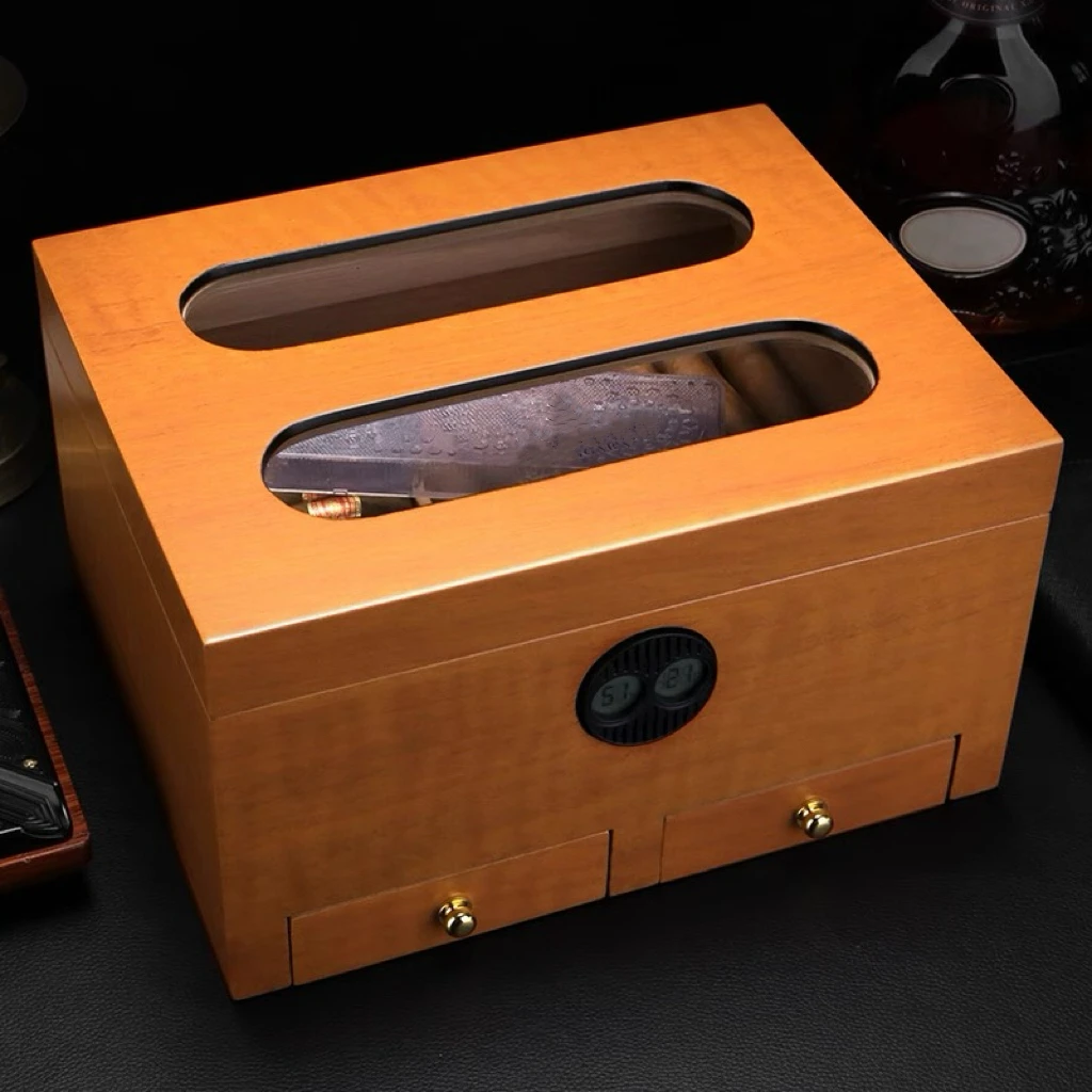 Cigar Humidor, Cedar Wood Multi-Layer Partitioned Storage For Cigars, Large Capacity Cigar Box.