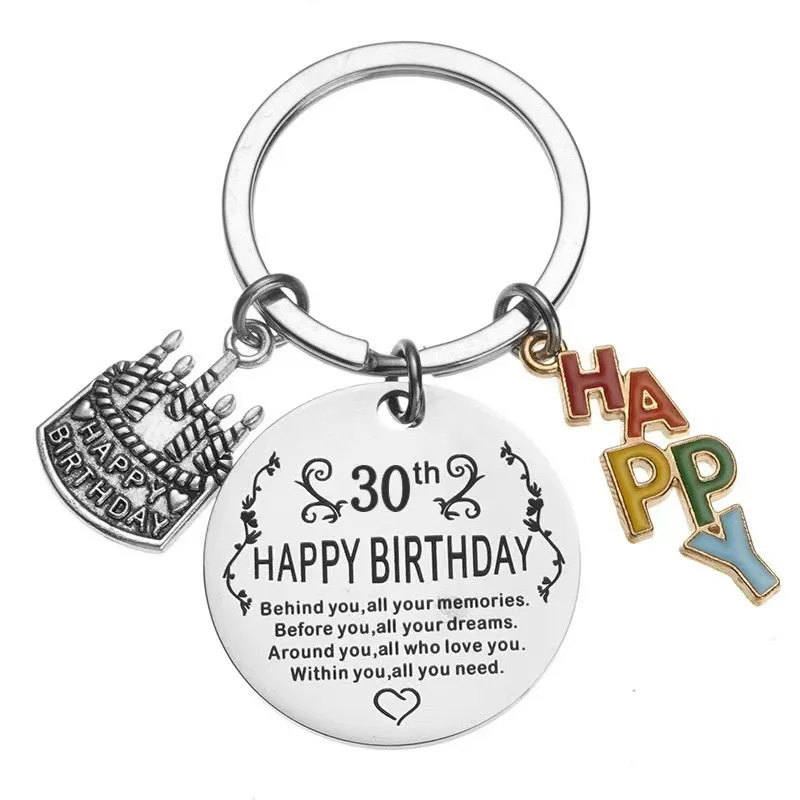 10 Pieces Cake Round Stainless Steel Keychain as a Birthday Gift for Women