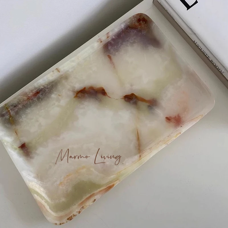 French Natural Jade Tray Designer Model Room Villa Desktop Storage Tray Aromatherapy Tray