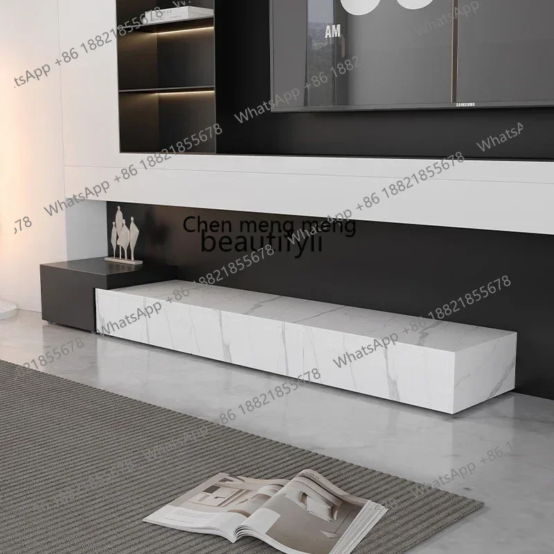 D96  Italian minimalist rock slab coffee table size combination black and white floor rectangle can be customized