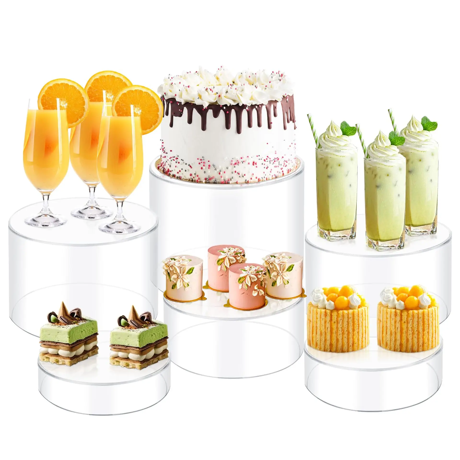 

6 Buffet Riser Acrylic Display Box Round Riser Transparent Display Base Buffet Food Riser