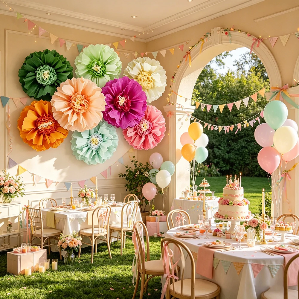 8 Stück Riesige Seidenpapier-Blumen Große Krepppapier-Blumen Dekorationen für Zuhause Muttertag Geburtstag Hochzeit Blumen-Hintergründe – Detail 7