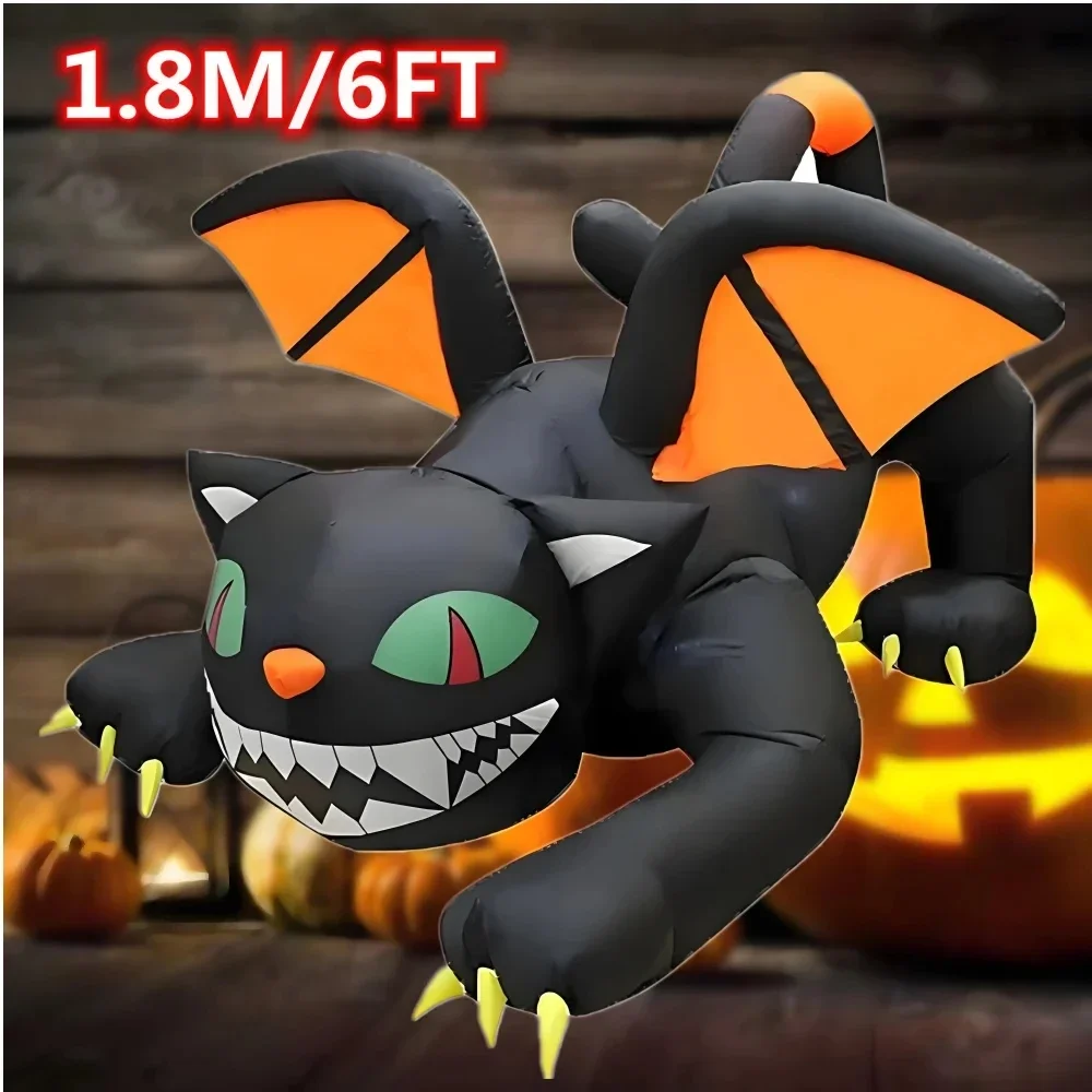 

Halloween 1.8M Black Cat Shakes Head Ghost Festival Built-in LED Lights Up Inflatable Gas Mold Christmas Garden Decor Ornament