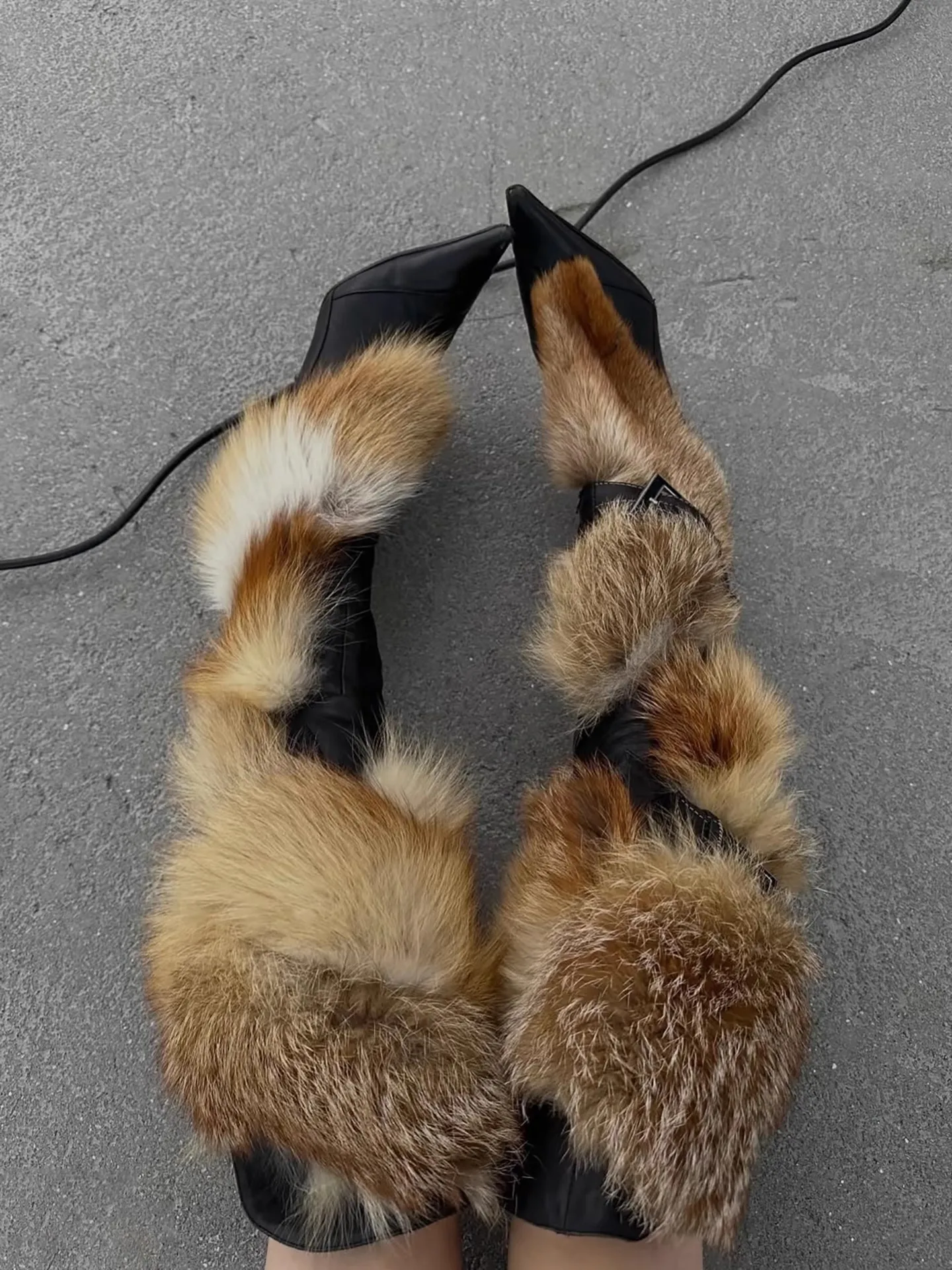 

Trendy Y2K Hairy Thin Heel Long Boots for Women Girls Sexy Pointed Toe Design Belt Buckle High Heels Knee High Boots