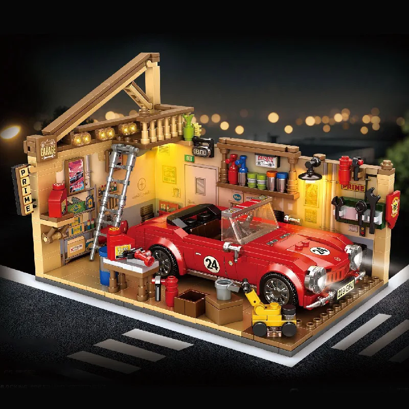 City Racing Car Garage Building Blocks MOC Technical Supercar Workshop Sports Cars Parking Lot Bricks Toys Decoration Gifts Boys