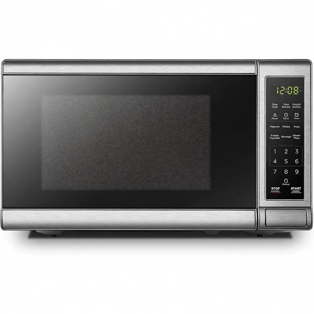 

700W Digital Microwave Oven with Turntable, Push-Button Door, Child Safety Lock, Stainless Steel, 0.7 Cubic Feet