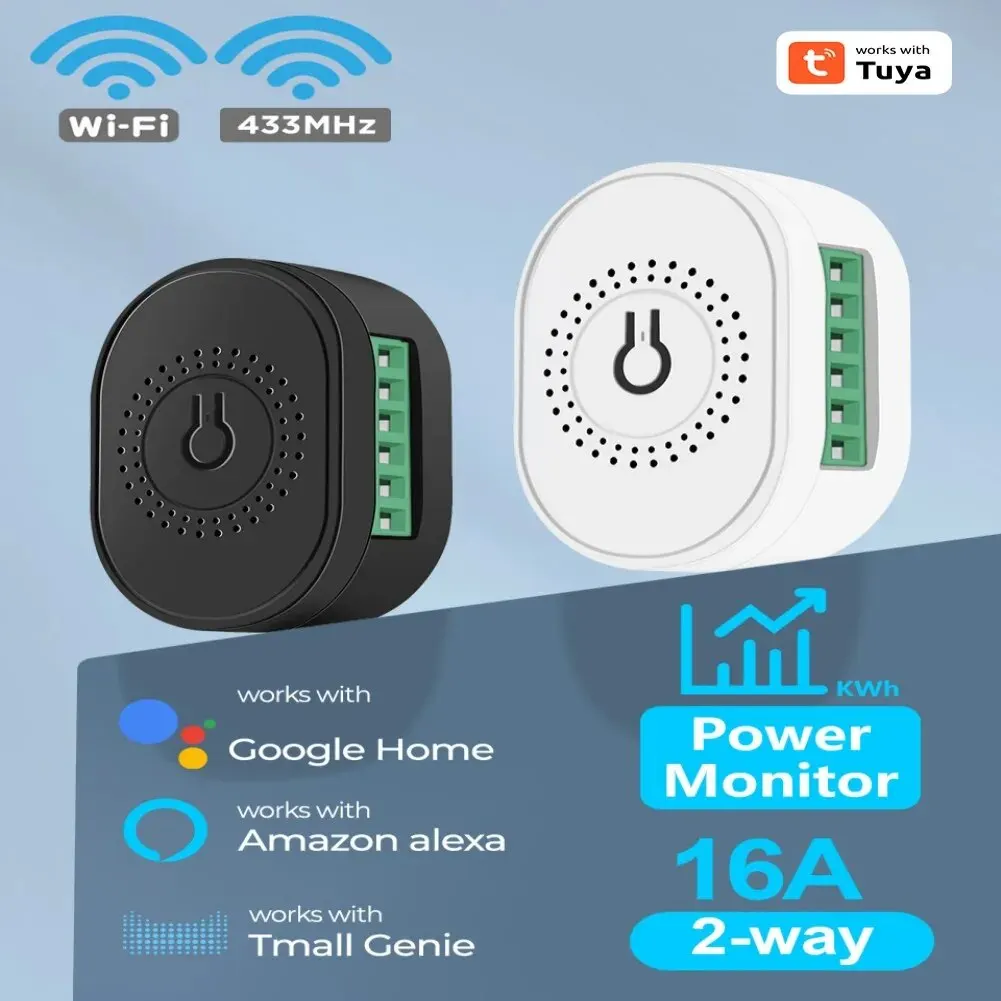 16A Wifi RF433 Smart Mini Switch 2 Way Breaker Smart Life APP Voice Control With Power Monitor Work For Tuya Alexa Google Home