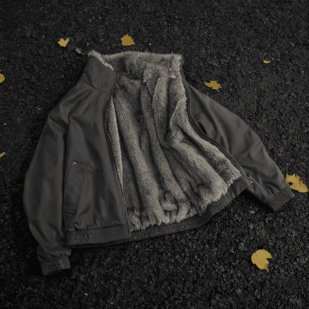 

Thiened Fce Lined ort Jaet Double Sided Silver Blue Men's Cotton Coat Winter Warm Stand Collar Heavyweight Jaet