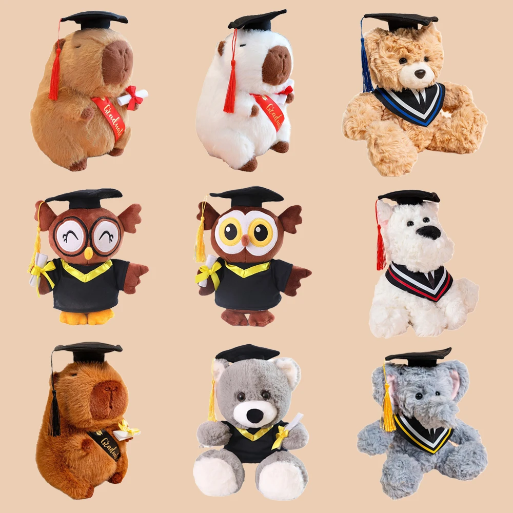 25cm Graduate Plush Dolls Doctor Capybara Owl Bear Plush Toy Soft Cartoon Stuffed Animal Toy Lovely Students Graduation Gift